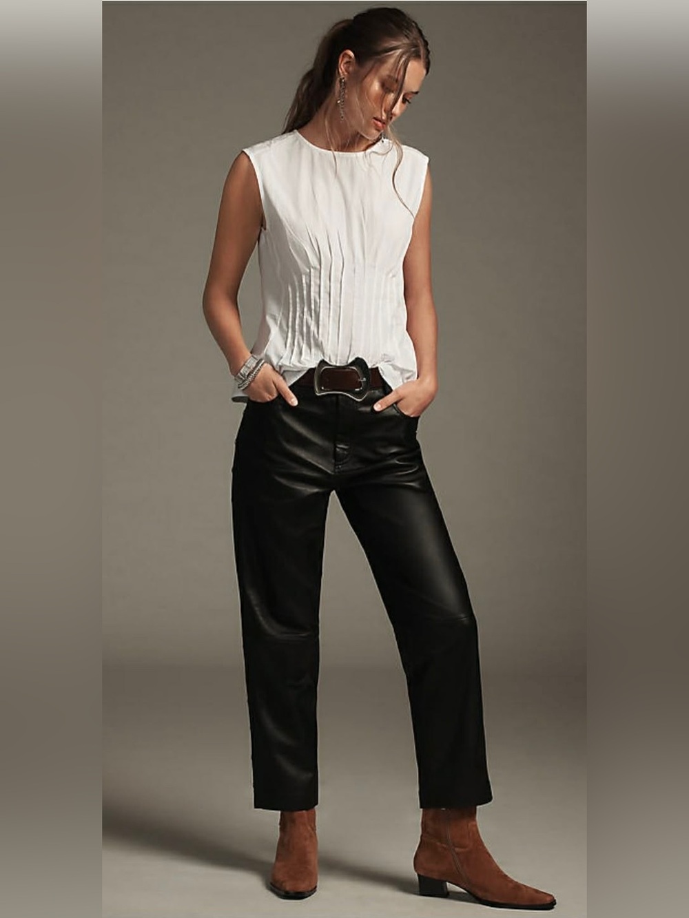 Anthropologie White Sleeveless Pintuck Front Top